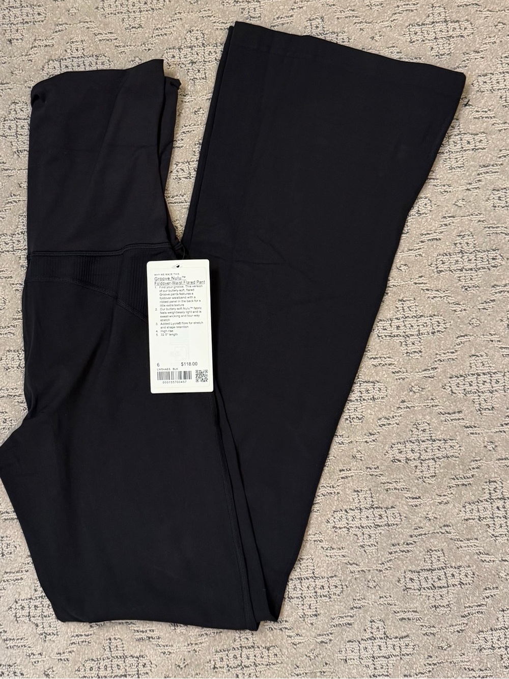 Lululemon NWT size 6 BLK NULU foldover-waist flared pants - Picture 3 of 3